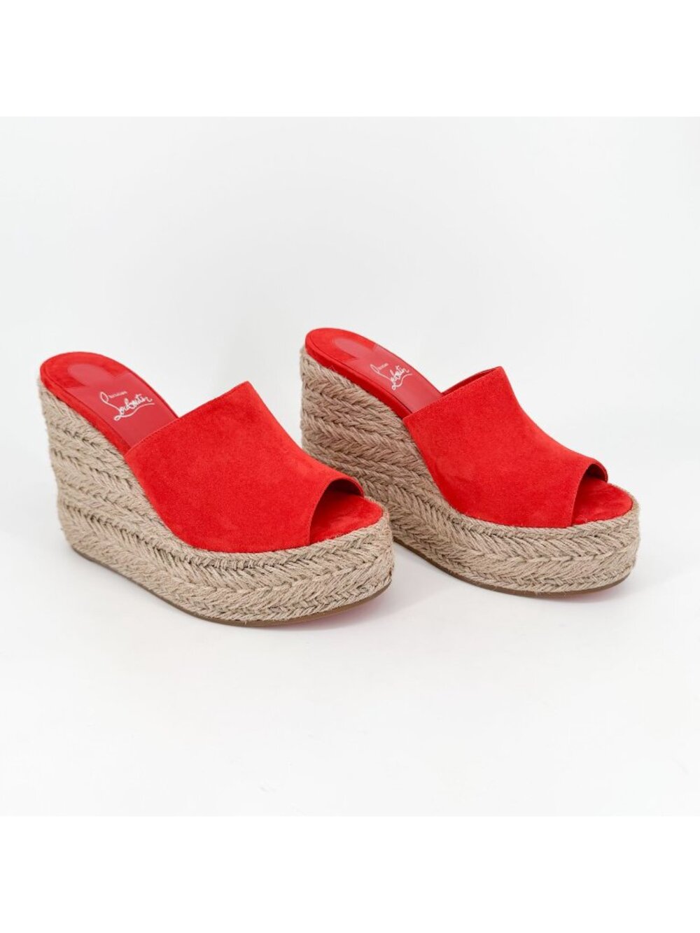 Christian Louboutin Ariella Zeppa Red Espadrille Wedge Mule Sandal Size 40 US 10